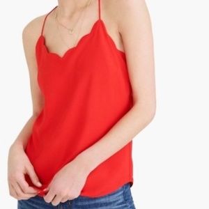 J. Crew Red Scalloped Tank Top